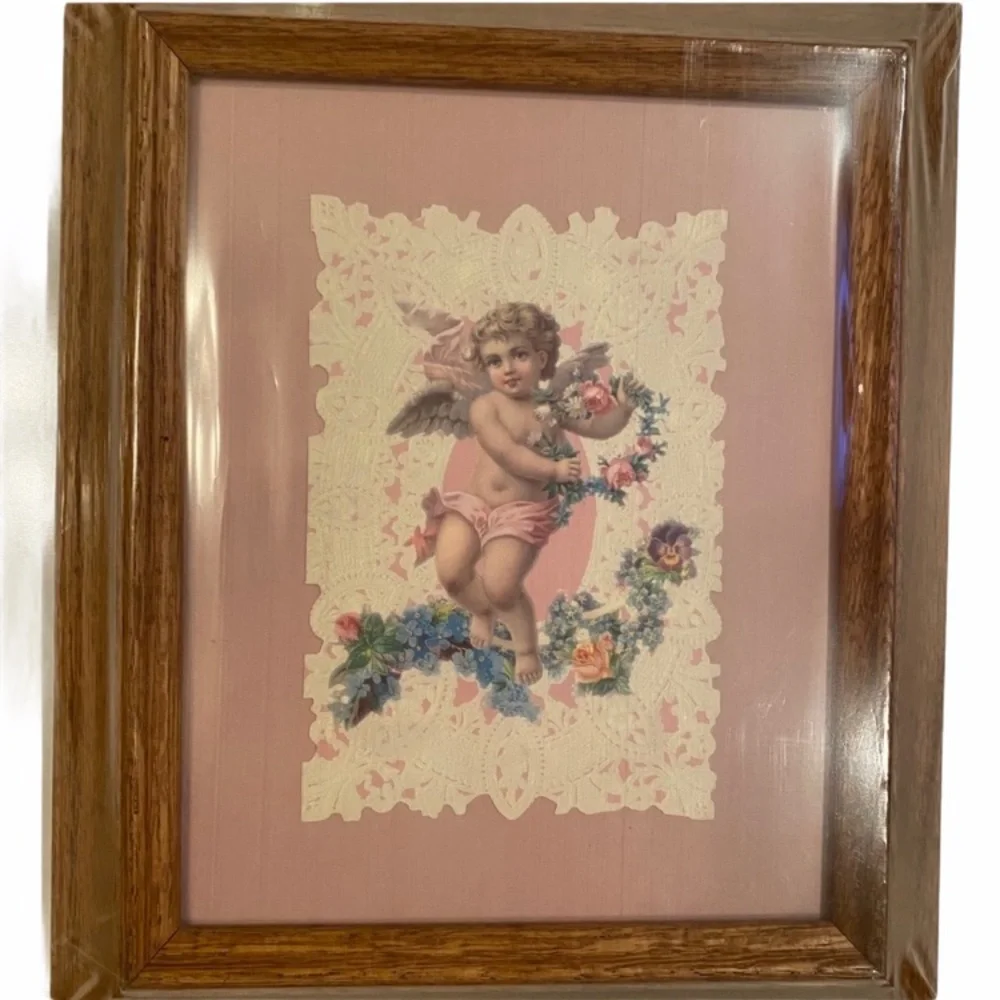 Victorian Framed Art Picture Cherubs Angels Wings Flowers Fairycore Cottagecore